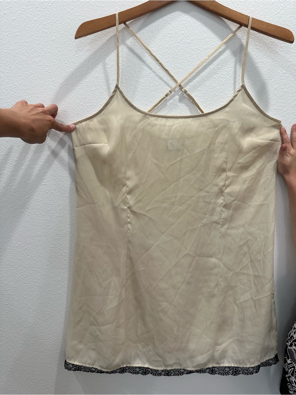 Postcard Cream Slip Silk nightgown Black Lace Trim Anthropologie size 12